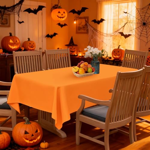 NEWISHER Orange Rectangle Tablecloth 60 x 102 Inches for 6 Foot Tables - Solid Color