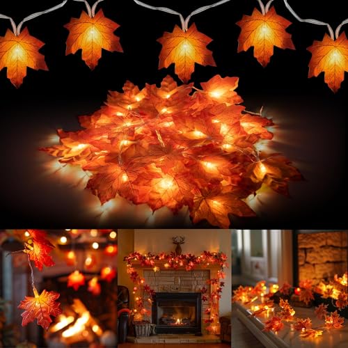 6 Pack Thanksgiving Maple Leaf String Lights - 60FT Indoor Outdoor Fall Decor