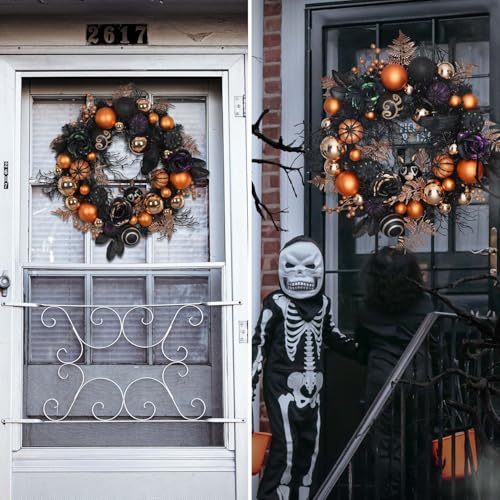18-Inch Halloween Wreath with Lights for Front Door Party Decor - Valery Madelyn