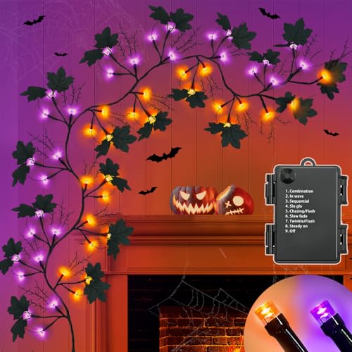 LED Willow Vine Garland with Orange and Purple Lights - 6 Ft Halloween Decor