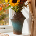 Large Ceramic Flower Vase 6.3 Inch Weathered Terracotta Decorative Vase - Rust-Blue