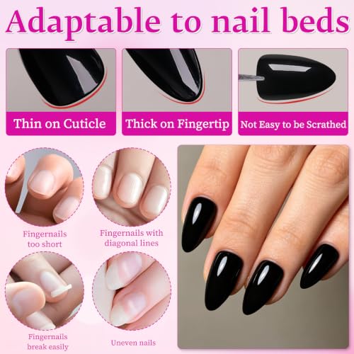 LuckForever Black Short Almond Press On Nails with Glue Tabs - 240 Pieces