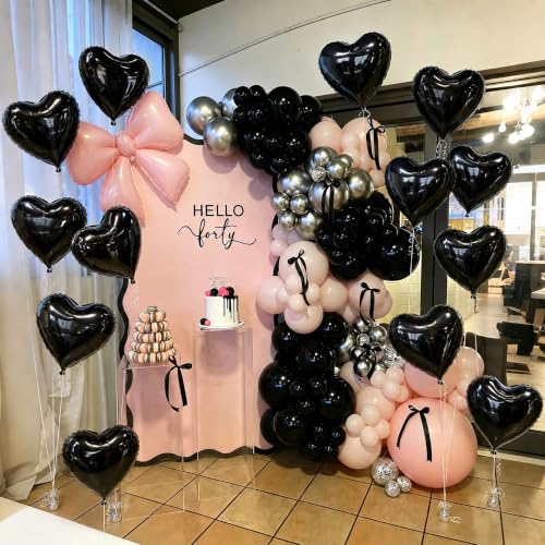 Deep Black Heart Foil Balloons - 18 Inch Halloween Party Decorations, 12 Pack