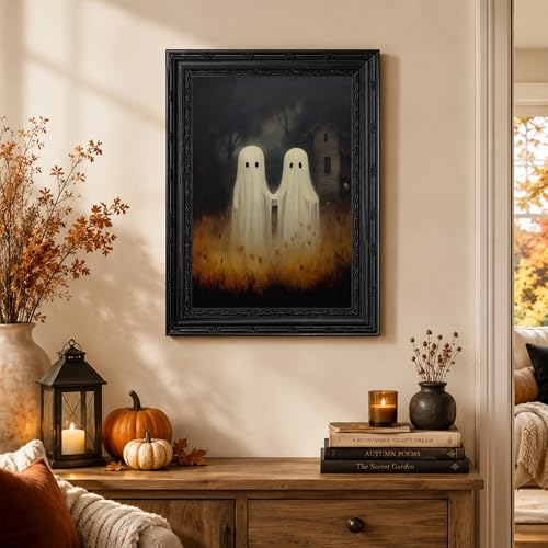 Halloween Ghost Couple Canvas Wall Art Framed 16 x 12 Inches - Vintage Style