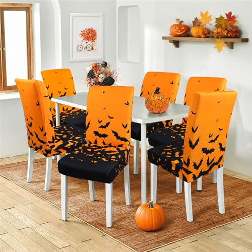 Halloween Chair Covers Set of 6 - Bat Design for Dining & Party Decor - Variation 01