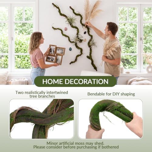 Artificial Tree Branches Set - 74.8 Inch Bendable Moss Covered Vines, Retro Style