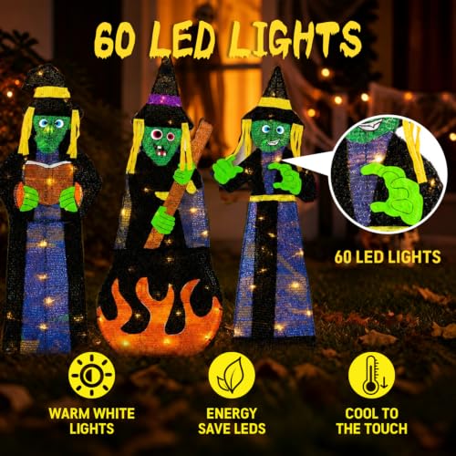 3 Pack 30-Inch Outdoor Lighted Witch Decorations - Halloween Yard Decor - Variation: 3PCS Witch Lights