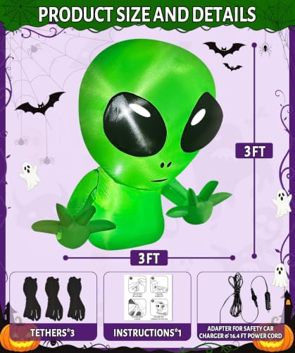3 Ft Halloween Inflatable Alien Car Decoration for Trunk or Treat