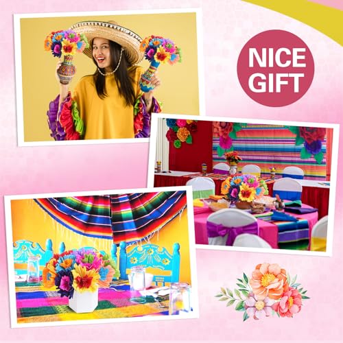 Bright Mexican Crepe Paper Flowers Set - 36 Colorful Tissue Flowers with Stems
