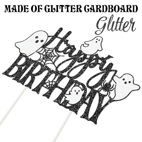 Halloween Ghost Cake Topper Glitter Black Ghosts Spider Webs Bats for Birthday & Party