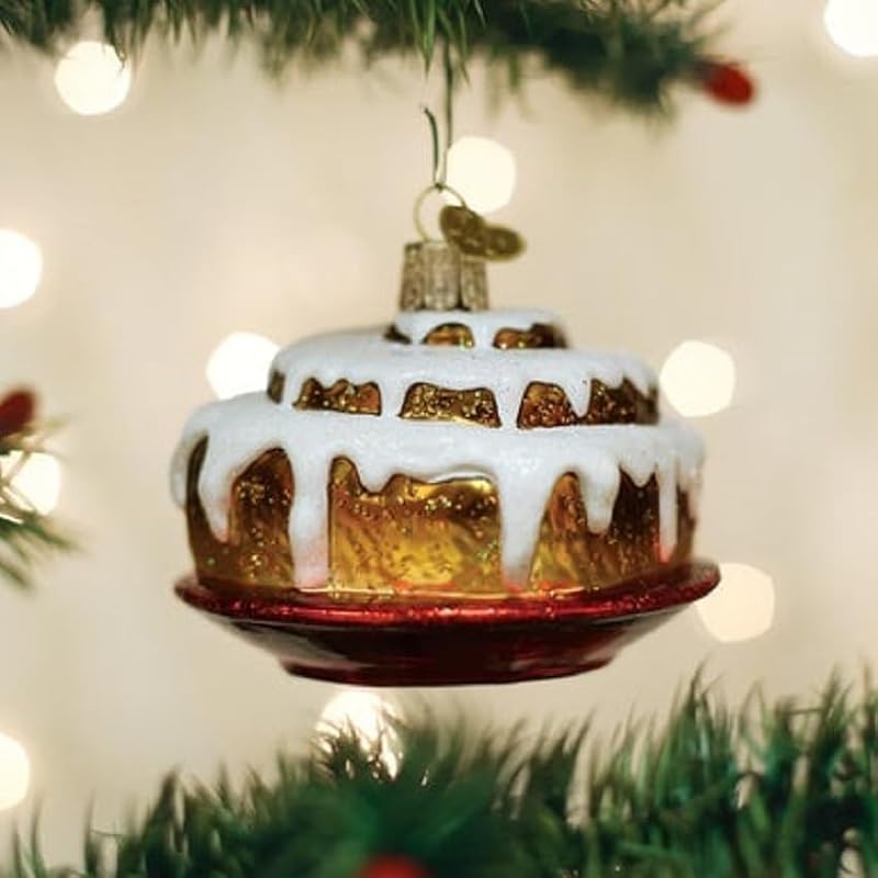 Christmas Tree Ornament - Hand-Painted Glass Cinnamon Roll with Icing & Glitter, Holiday Decorations