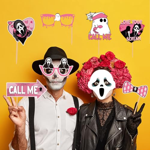 Pink Halloween Photo Booth Props - Ghost Variation 20Pcs Horror Party Decorations