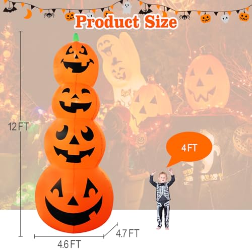 Giant 12FT Halloween Inflatable Stacked Pumpkin Decoration with Built-in LEDs - Outdoor Lawn Yard Halloween Decor - Variation of Stacked Pumpkin