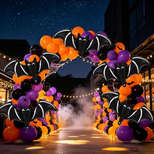 Halloween Bat Balloons Pack - Black Foil Bat Party Decorations, Set of 7