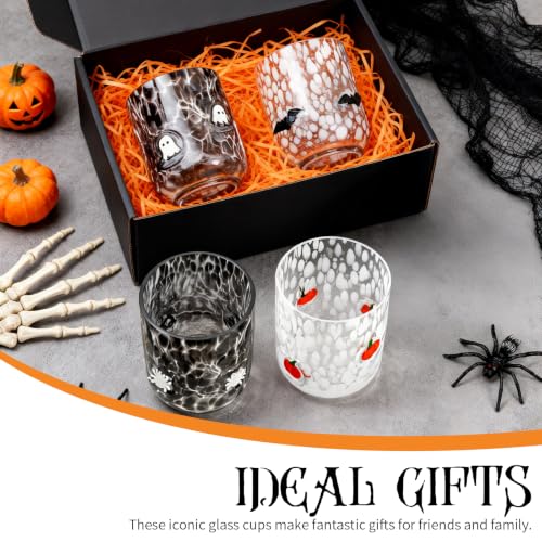 Halloween Icon Juice Glasses Set - Pumpkin, Bat, Ghost, Spider - 8 Pcs, 14oz