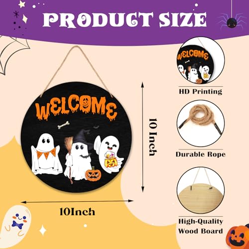 Halloween Front Door Sign - Welcome & Happy Halloween Wooden Decor