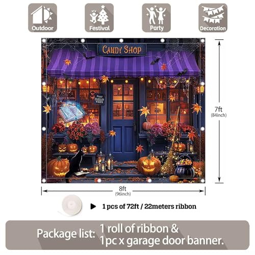 Halloween Candy Shop Garage Door Banner Decorations - 8x7ft