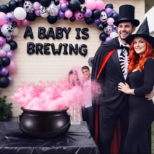 Halloween Cauldron Centerpiece for Gender Reveal - 12.6" Baby Is Brewing Decoration
