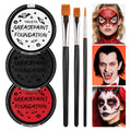 Oil-Based Face Paint Kit for Halloween & Cosplay - Red Black White, SFX Makeup Set with Brushes
