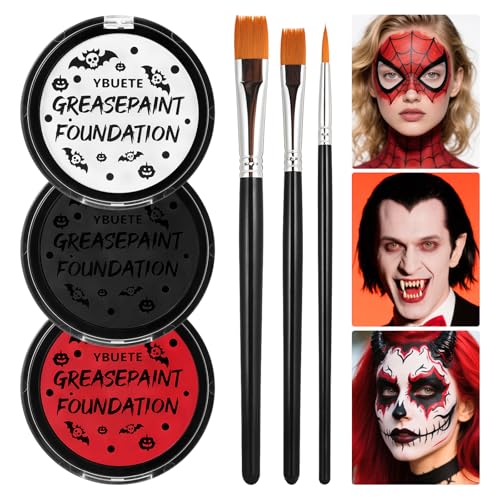 Oil-Based Face Paint Kit for Halloween & Cosplay - Red Black White, SFX Makeup Set with Brushes