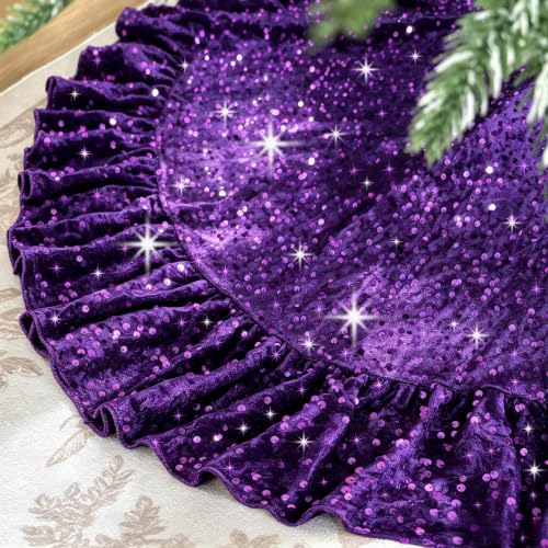 Purple Ruffled Christmas Tree Skirt 45 Inches for Holiday Decor - Variation of Purple-Ruffled / 45 Inches