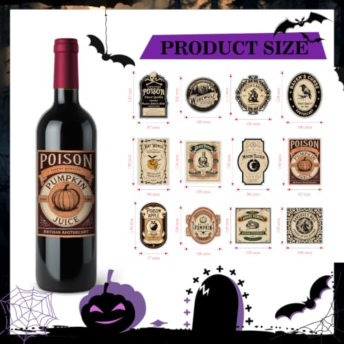 48-Pack Halloween Gothic Wine Bottle Labels - Spooky Party Decoration