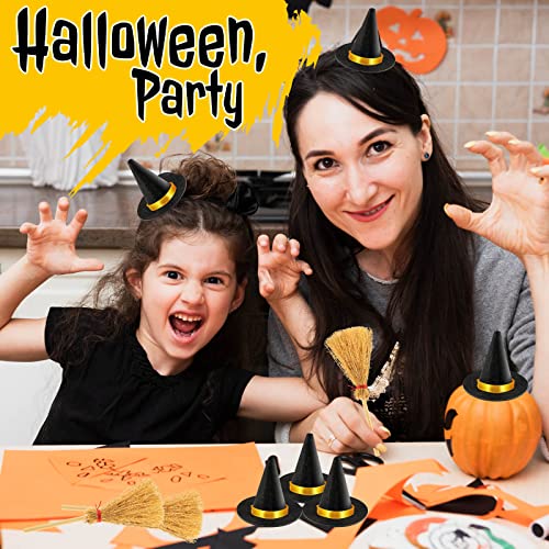 Black 28-Piece Mini Witch Hat Set for Halloween Crafts & Party Decor