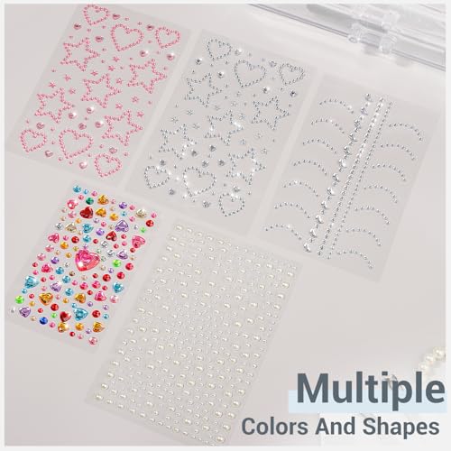 Self Adhesive Valentine's Day Face Gems Set - Multicolor Love Heart, Star, Moon, Round Stickers for Women