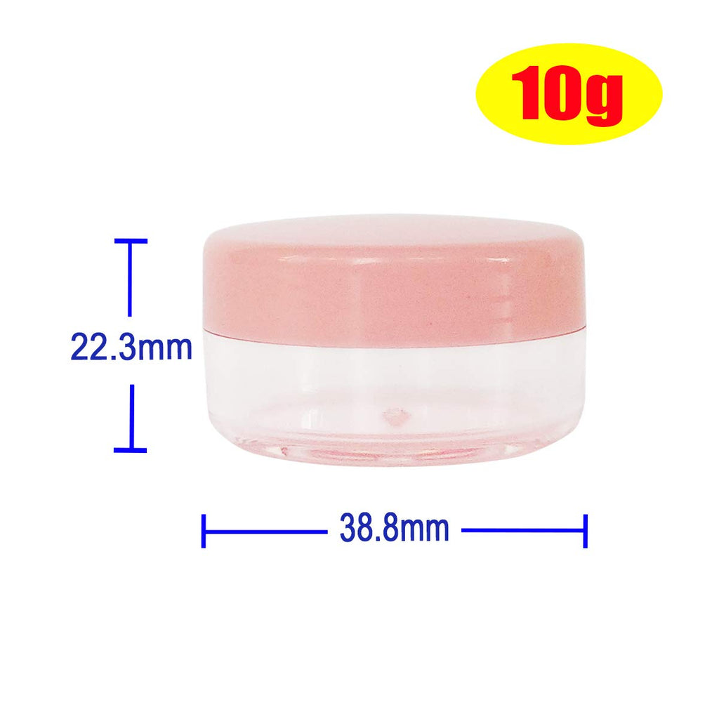 Wopanxye 30pcs 10g Empty Small Plastic Makeup Sample Jar with Pink Lid, BPA Free, 10ml Clear Pot Round Container for Travel Cosmetic Lip Gloss Balm Cream Butter Powder Toner Eye-shadow Chapstick Wax