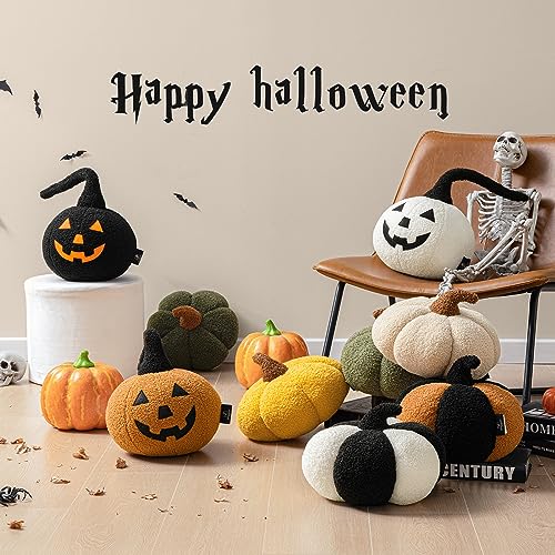 Halloween 3D Pumpkin Pillow - Off White Teddy Fleece, 9.5 x 9.5 Inches