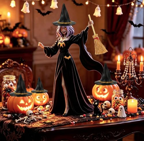 14-Piece Mini Witch Hat and Broom Halloween Party Decor Set