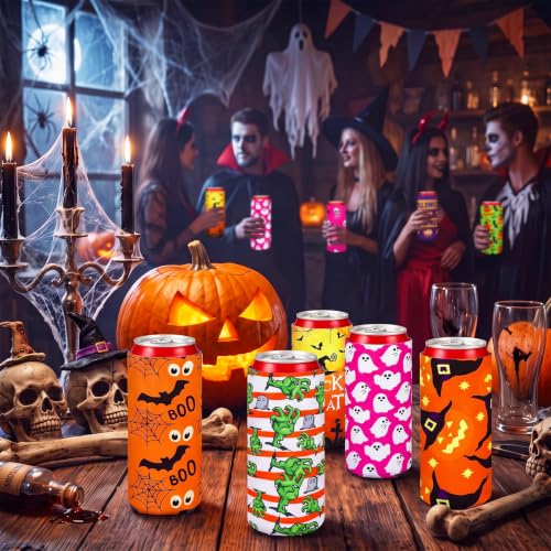 Pickmesh Halloween Slim Beer Can Sleeves Ghost - 16 Pack, 12oz Party Favors