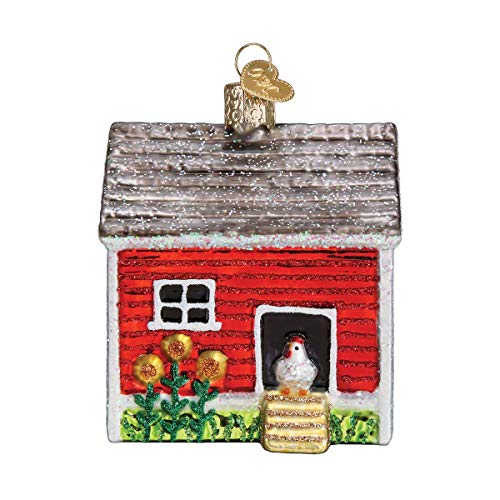 Glass Blown Chicken Coop Ornament - Farmhouse Holiday Decoration, Handcrafted Christmas Tree Ornament