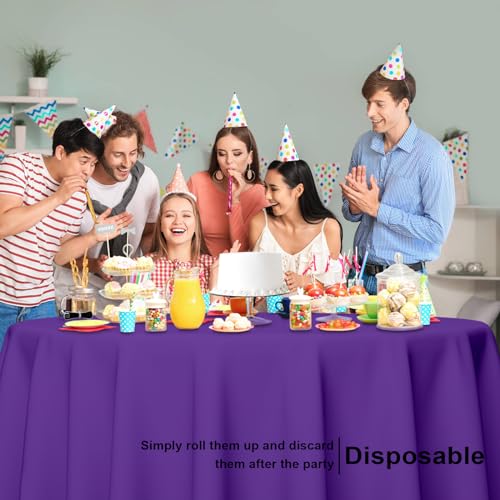 Dark Purple Round Disposable Plastic Tablecloth 84 Inch, 3 Pack for Parties