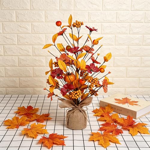18-Inch Fall Table Tree Decor for Autumn Thanksgiving Home Decorations - Orange/Yellow