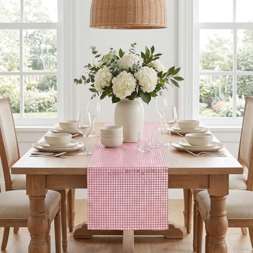 Pink Glitter Disco Sequin Table Runner 12x72 Inch - Retro Party Decor
