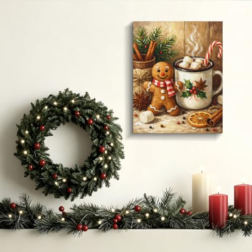 Christmas Gingerbread Man Hot Cocoa Canvas Wall Art with Variation Coca