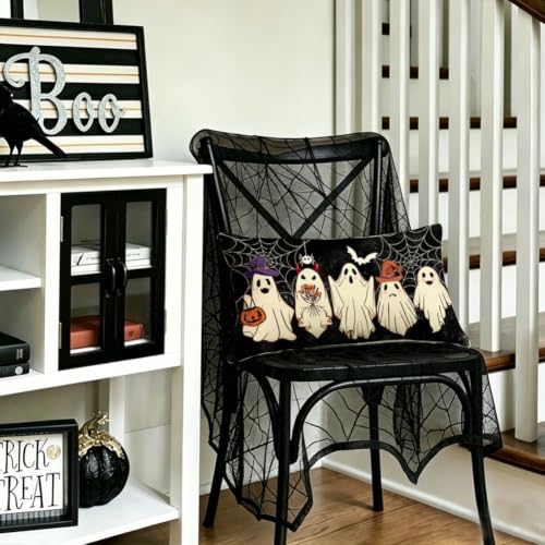 Halloween Ghost Pillow Cover 12x20 Black Jack O'Lantern Decor - Pack of 1