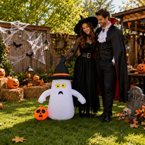 4FT Inflatable Ghost with Pumpkin Lantern LED Outdoor Halloween Yard Decor