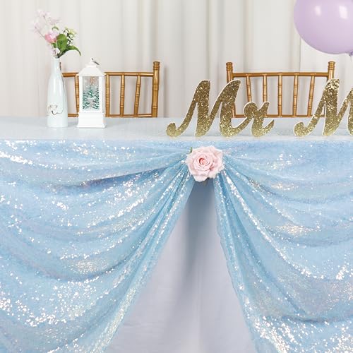 Iridescent Blue Rectangle Sequin Tablecloth 90x132 Inch for Weddings & Parties - Mermaid Shimmer