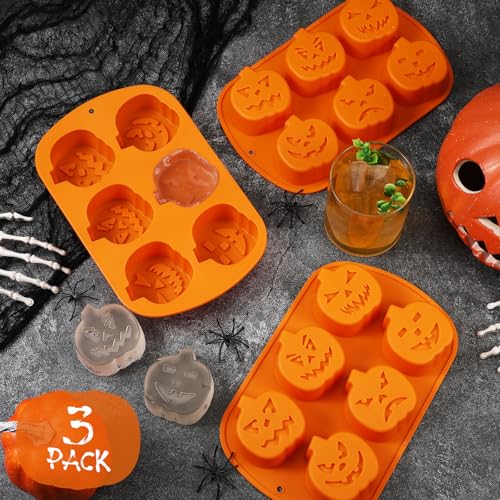 Halloween Silicone Pumpkin Ice Cube Trays 3 Pack - Food & Dessert Molds