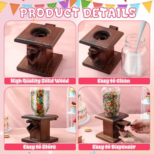 Wooden Candy Dispenser Machine Set - Deep Brown, 2 Pcs, Snack & Cereal Storage