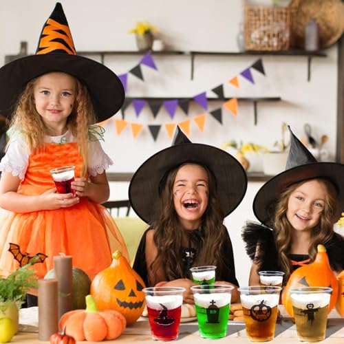 Halloween Glow in The Dark Party Cups - Standard Pack of 2, 25 Count, 16oz, Light Up Cups with Horror Stickers for Kids & Adults