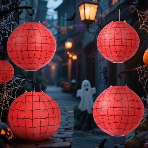 6 Pack Spider Web Paper Lanterns - Halloween Party Decorations for Kids & Events