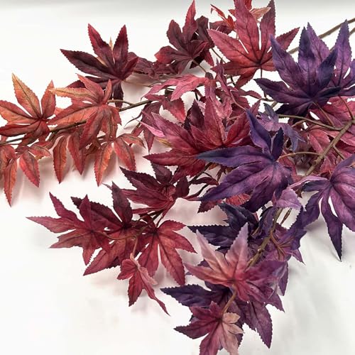Artificial Maple Leaves Branches 3-Pack, 32.6 Inch Fall Faux Bushes for Decor