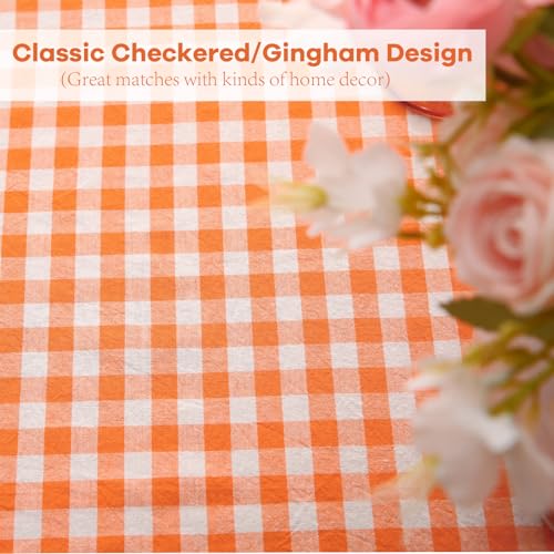 Orange White Gingham Ruffle Square Tablecloth 60x60 Inches - Cotton