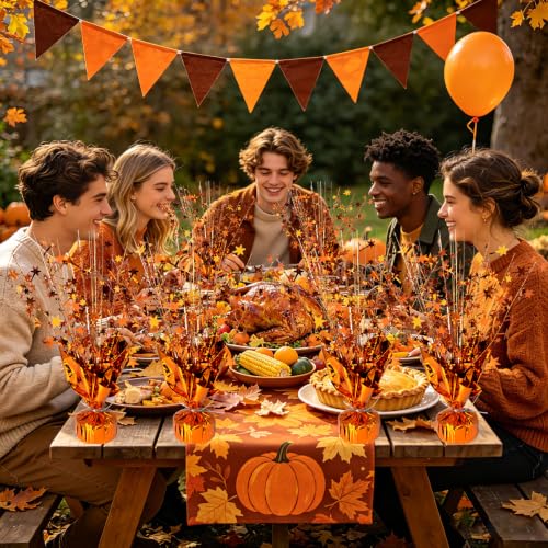 Fall Table Centerpiece Set with Metallic Orange Stars - Thanksgiving & Autumn Decor, 6 Pack