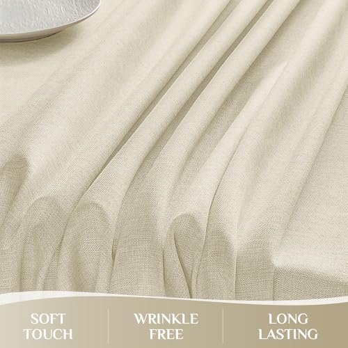 Cream Linen Textured Outdoor Rectangular Tablecloth 52 x 70 Inch - Stain & Wrinkle Resistant - Perfect for Spring, Summer & Parties