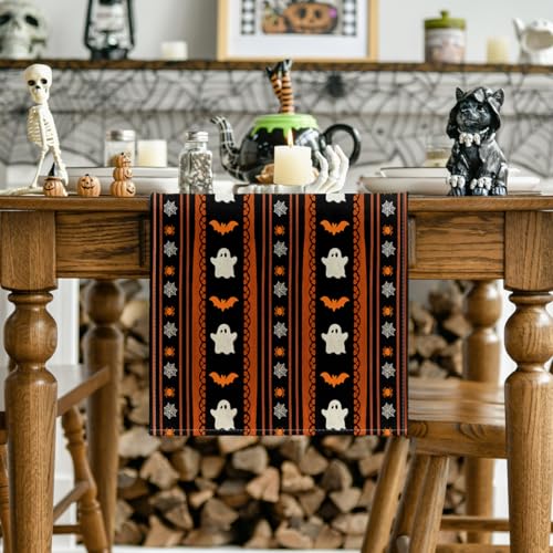 Halloween Table Runner 13x108 Inch Black Orange Spun Polyester Decor - Variation of THIS listing
