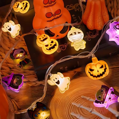 Halloween String Lights with USB Power - 8 Elements Ghosts, Witches, Spiders, Skeletons, Mummies, Pumpkins, Black Cats - Indoor Party Decorations